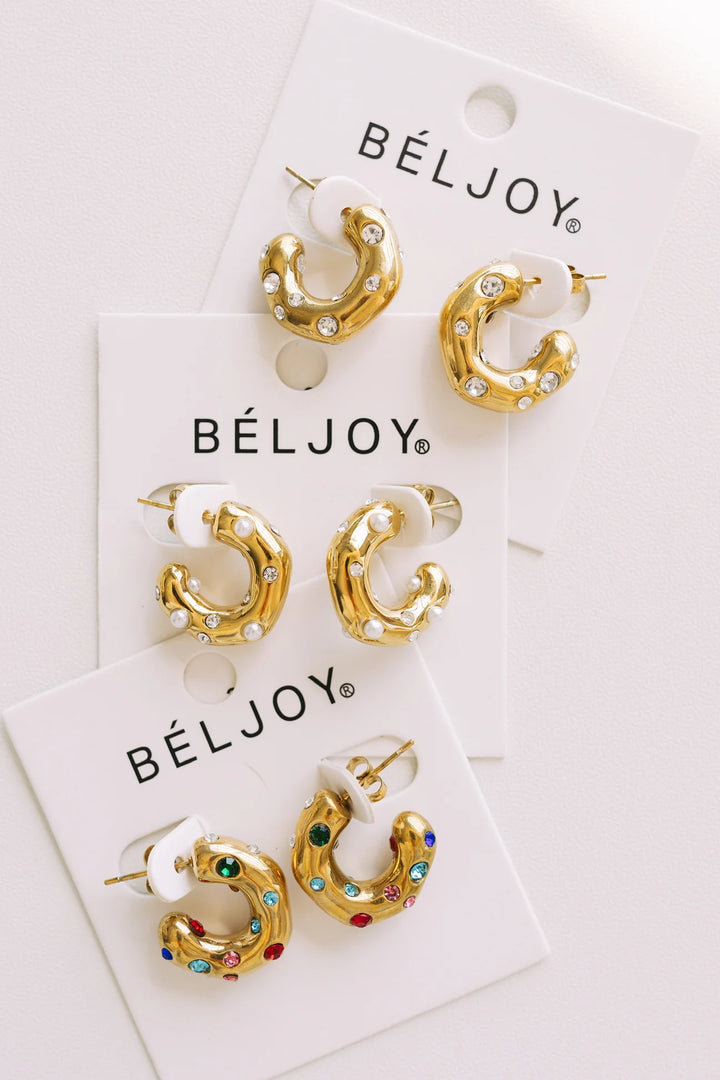 The Ebby Crystal Hoop Earrings - Pearl