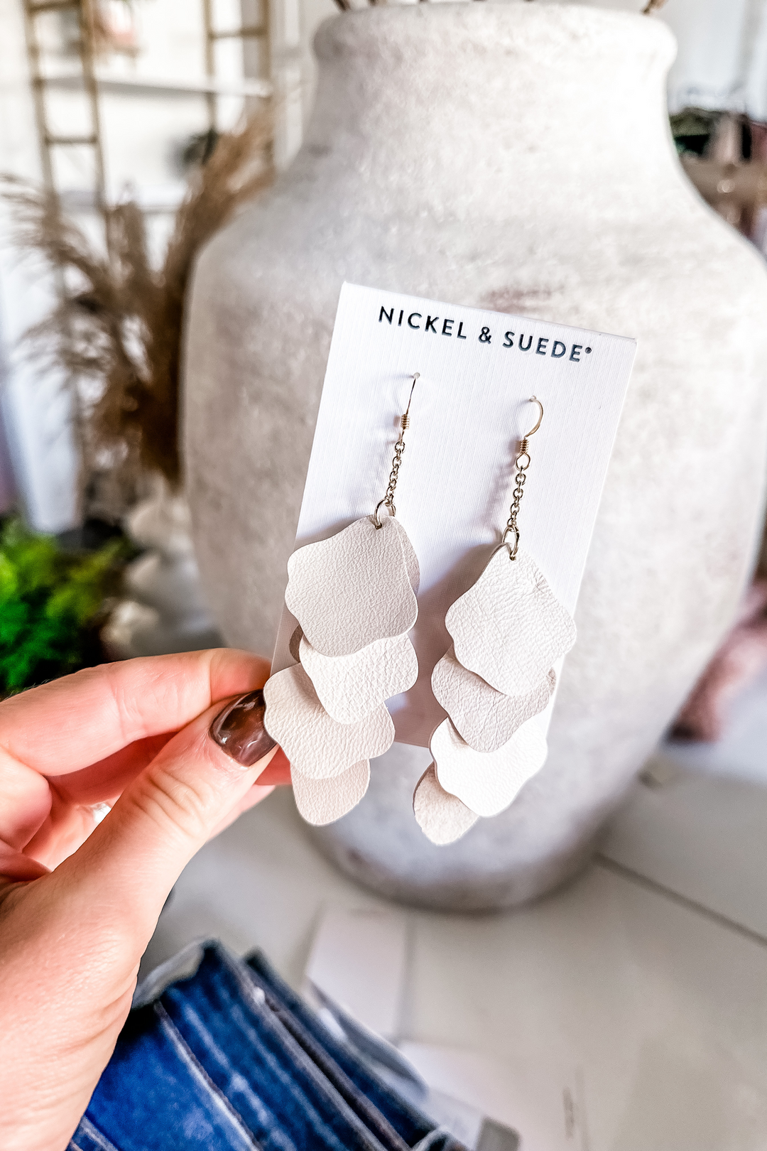 The Cream Nappa Florence Earrings [Nickel & Suede]
