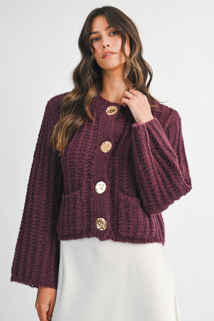 The Blair Chunky Knit Cardigan - Deep Purple