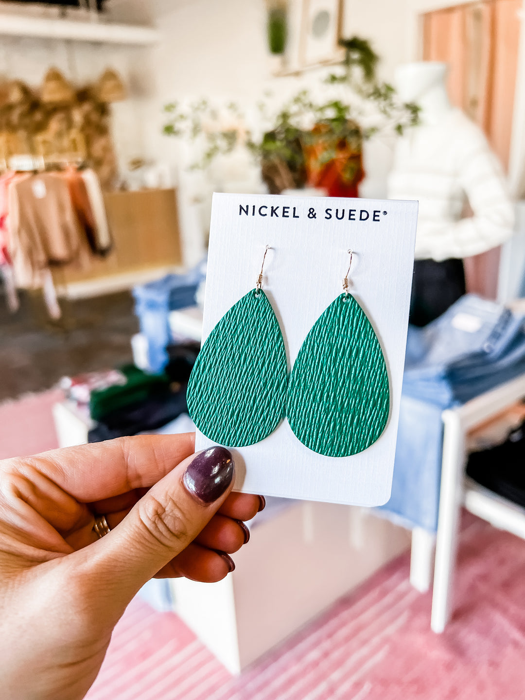 The Spruce Teardrops Earrings [Nickel & Suede]