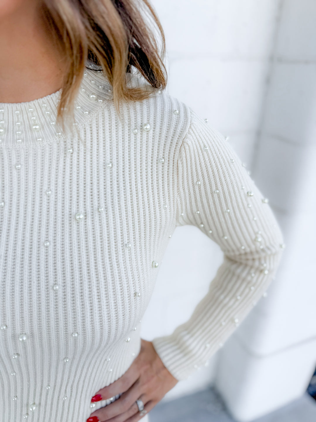 The Timeless Elegance Pearl Sweater Dress