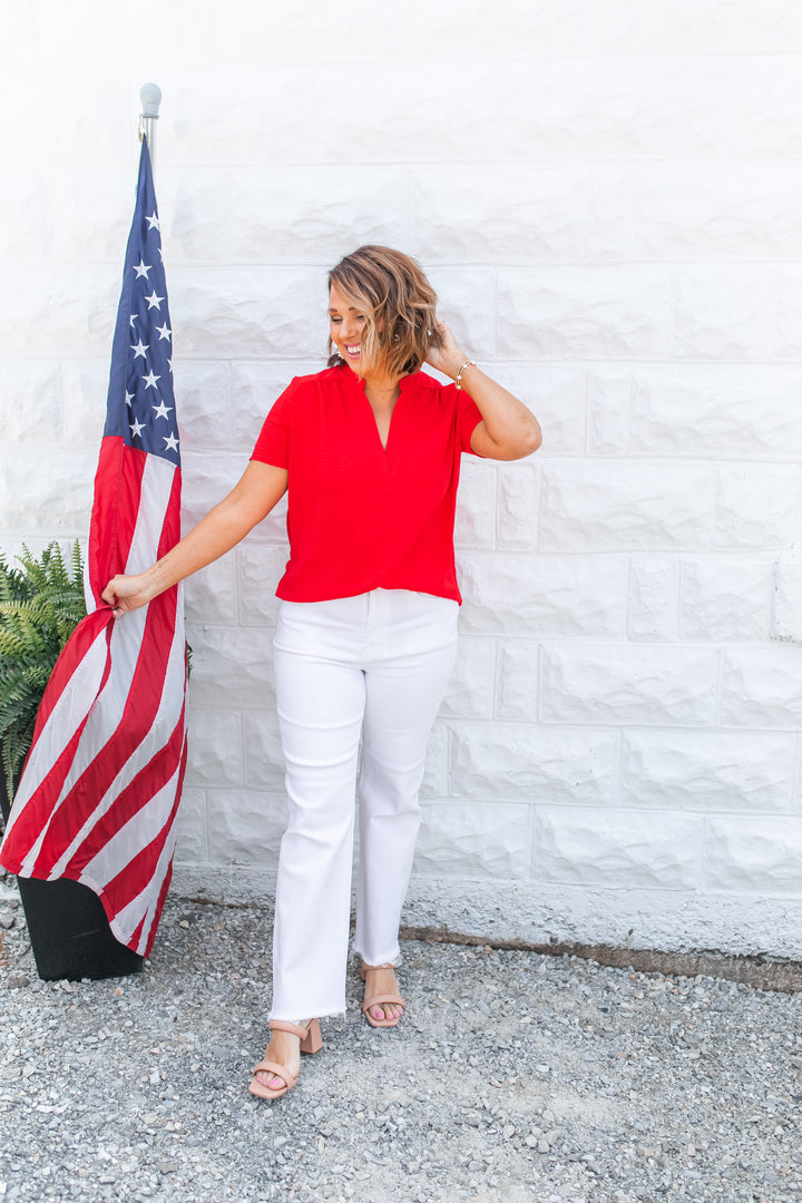 The Kennedi V Neck Blouse - Red