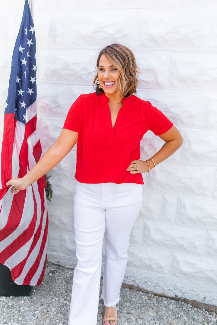 The Kennedi V Neck Blouse - Red