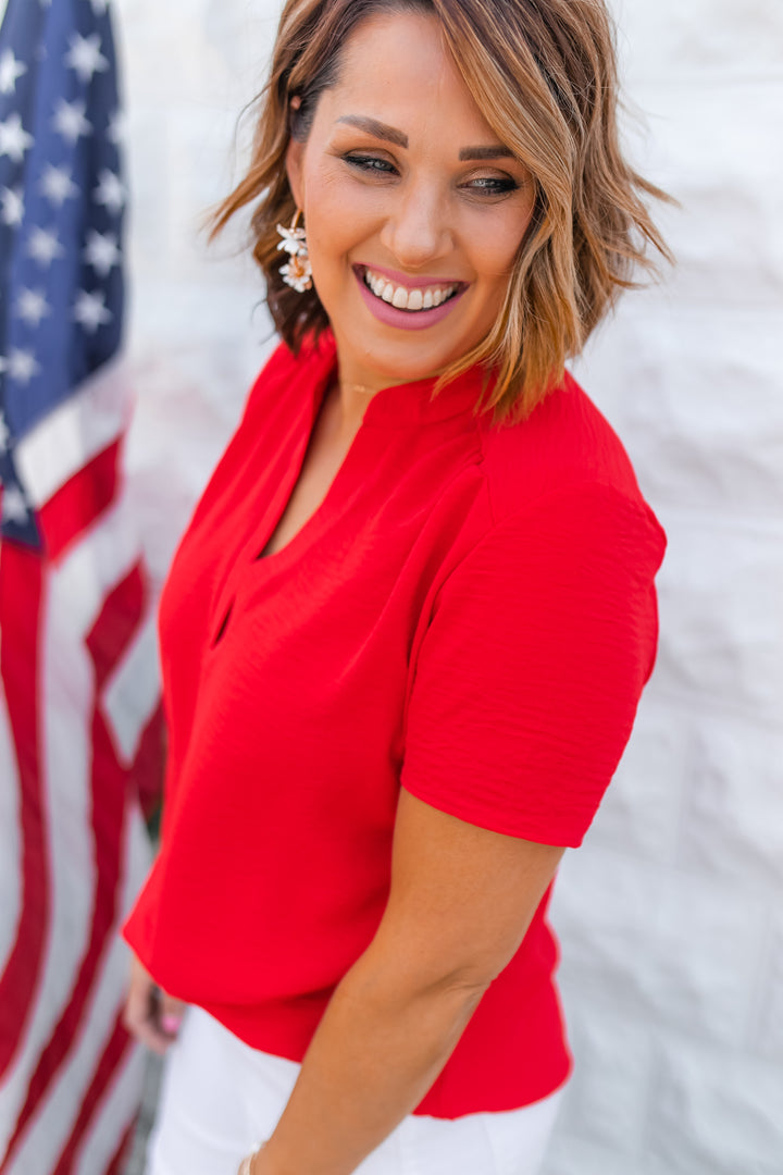 The Kennedi V Neck Blouse - Red