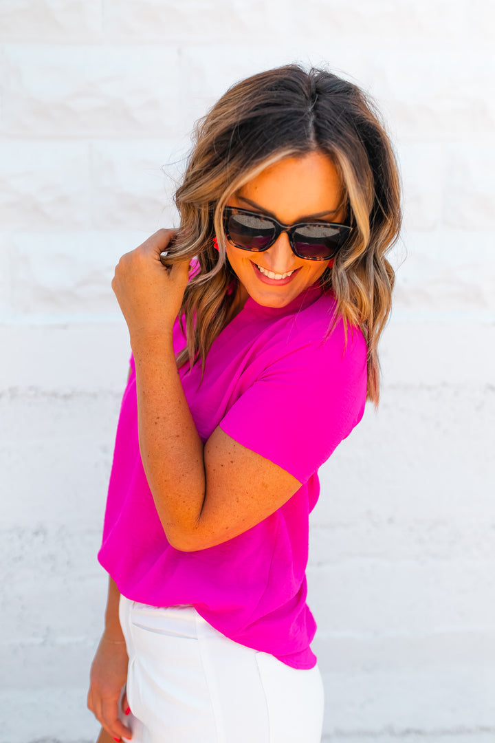 The Sydnee Blouse - Hot Pink