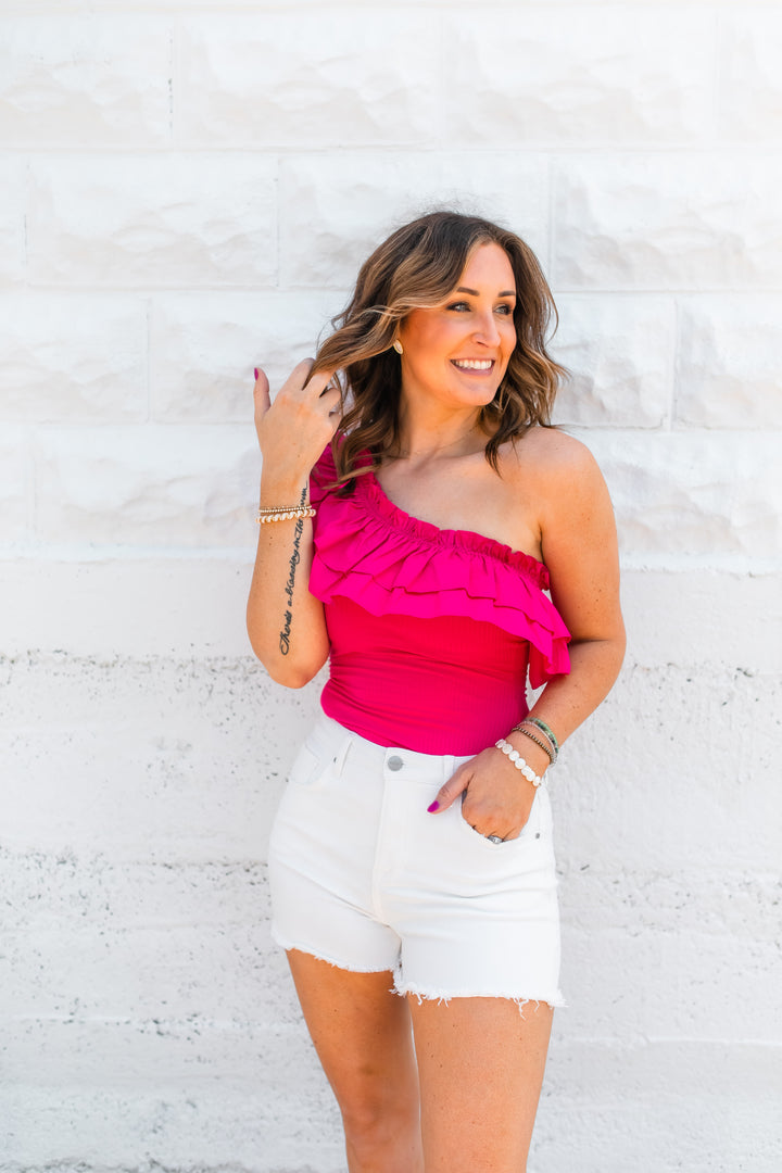 The Grace One Shoulder Bodysuit - Pink