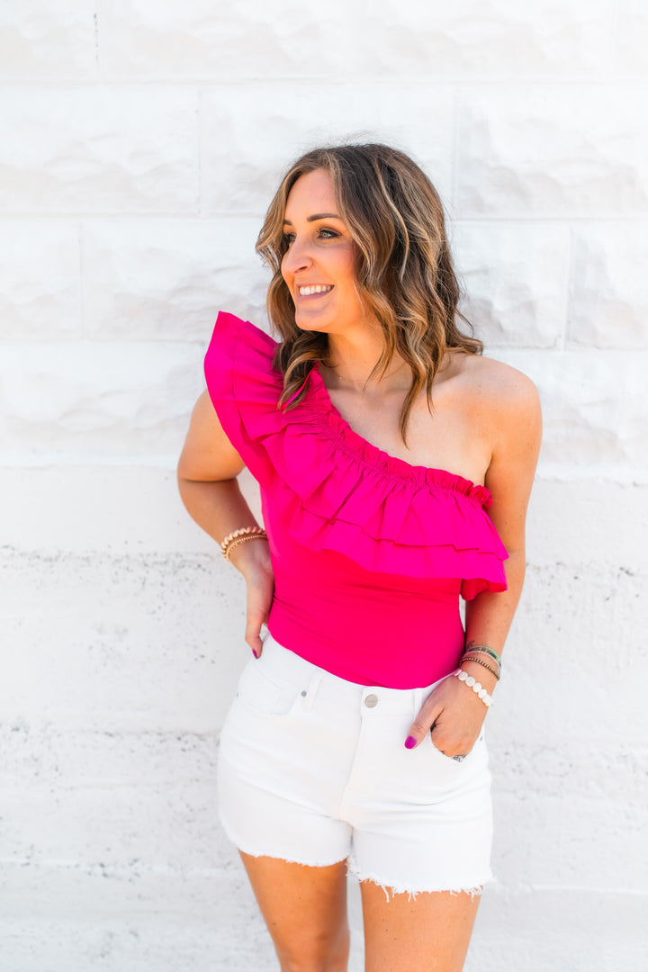 The Grace One Shoulder Bodysuit - Pink