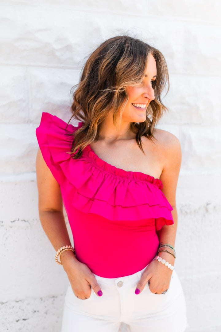 The Grace One Shoulder Bodysuit - Pink