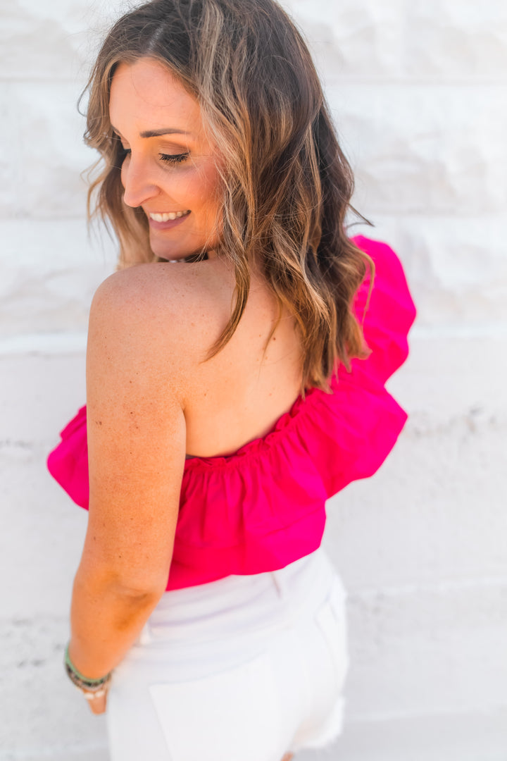 The Grace One Shoulder Bodysuit - Pink