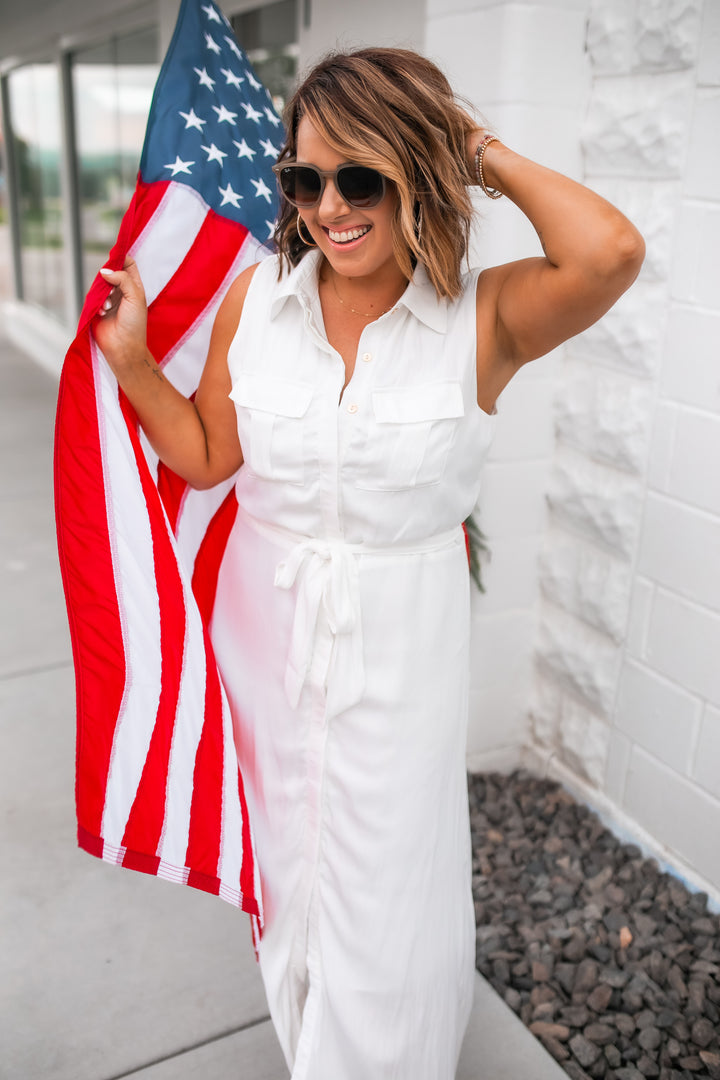 The Stay Fabulous Button Down Dress - White