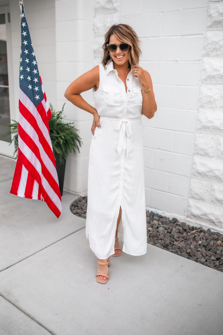 The Stay Fabulous Button Down Dress - White