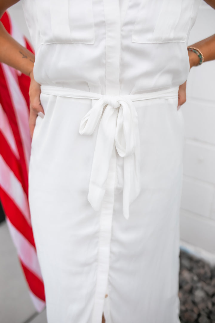 The Stay Fabulous Button Down Dress - White