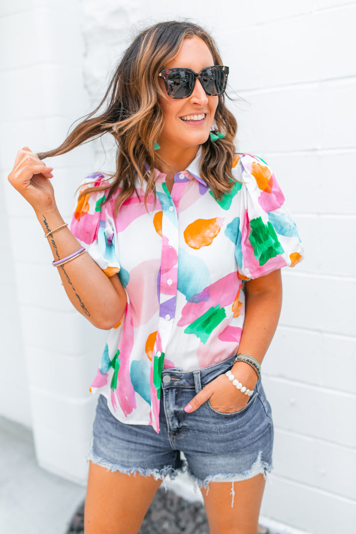 The Lydia Abstract Button Up Top