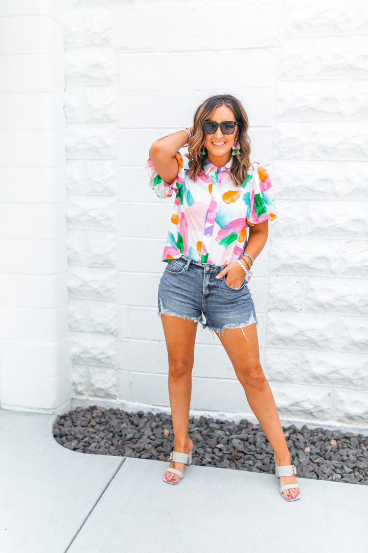 The Lydia Abstract Button Up Top