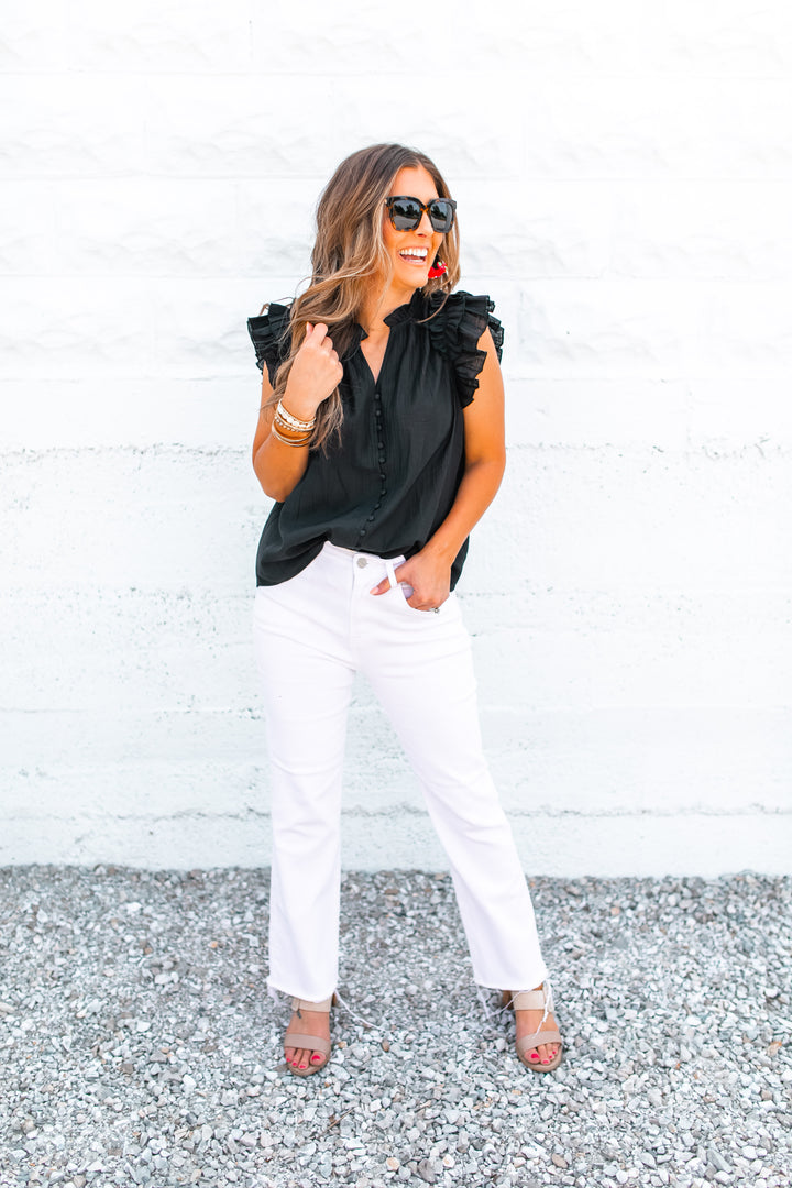 The Harlowe Button Blouse - Black