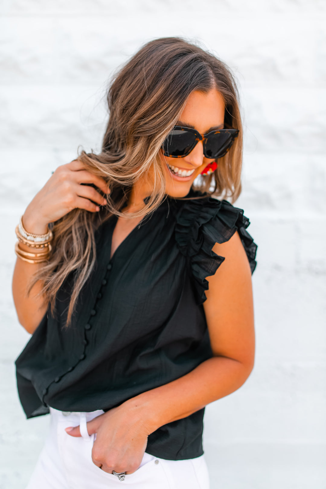 The Harlowe Button Blouse - Black