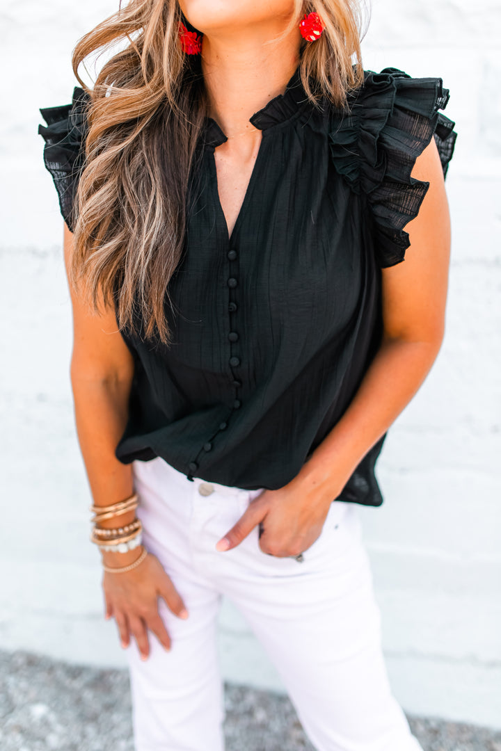 The Harlowe Button Blouse - Black