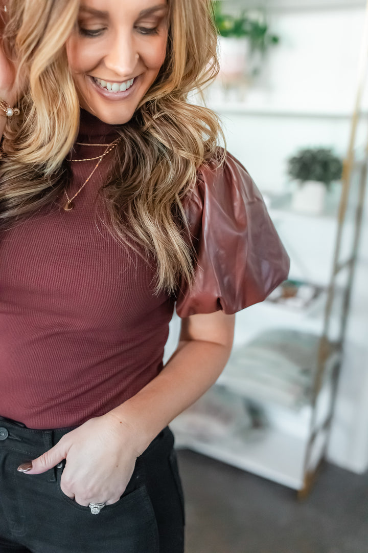 The Hughes Leather Sleeves Top