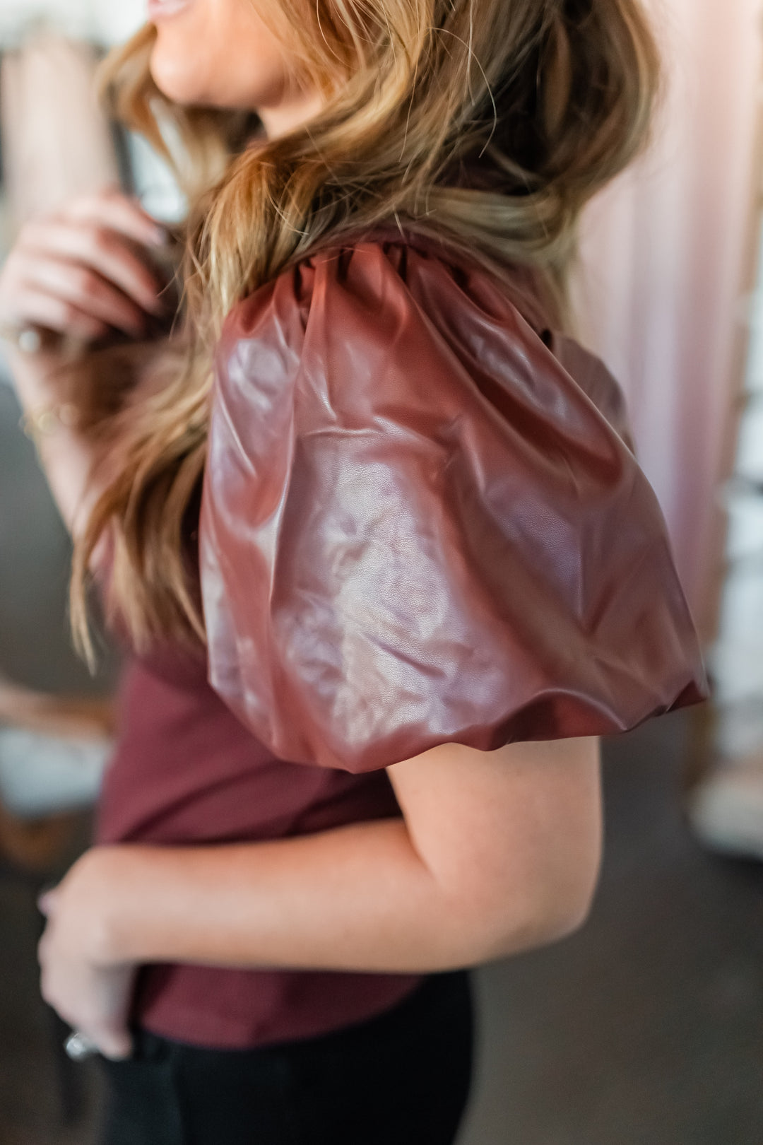 The Hughes Leather Sleeves Top