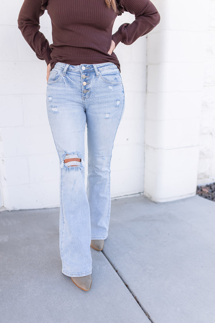 The Dallas Mid Rise Button Flares