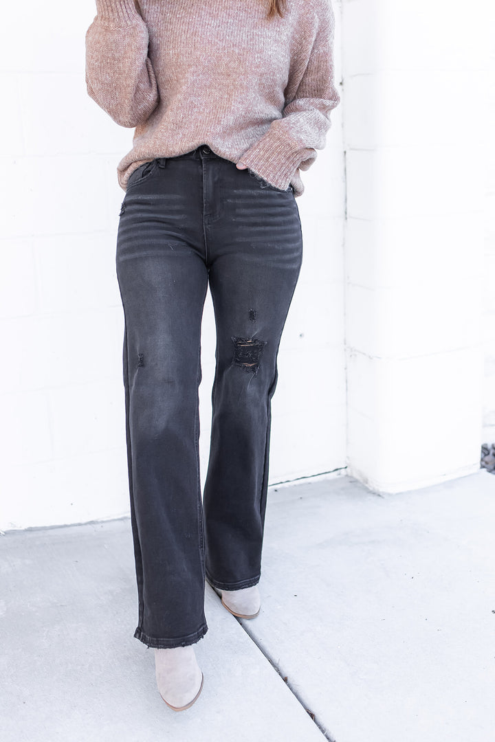 The Hallie High Rise Wide Leg Black Jeans