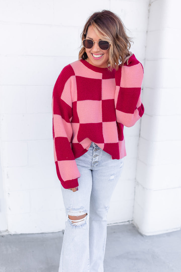 The Been There Checkered Sweater - Wine