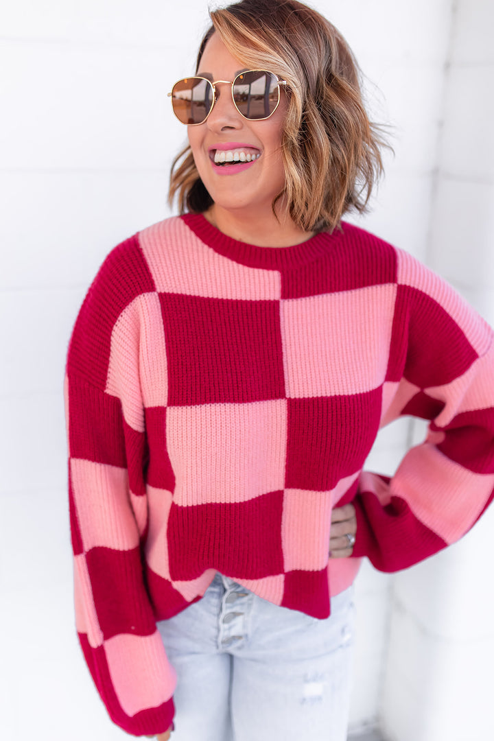 The Been There Checkered Sweater - Wine