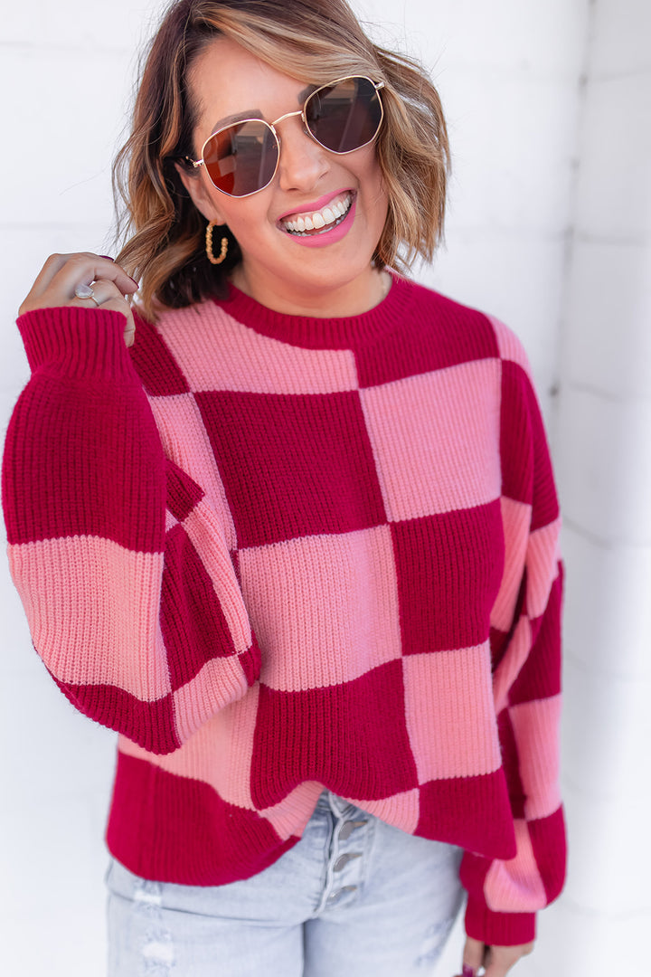 The Been There Checkered Sweater - Wine