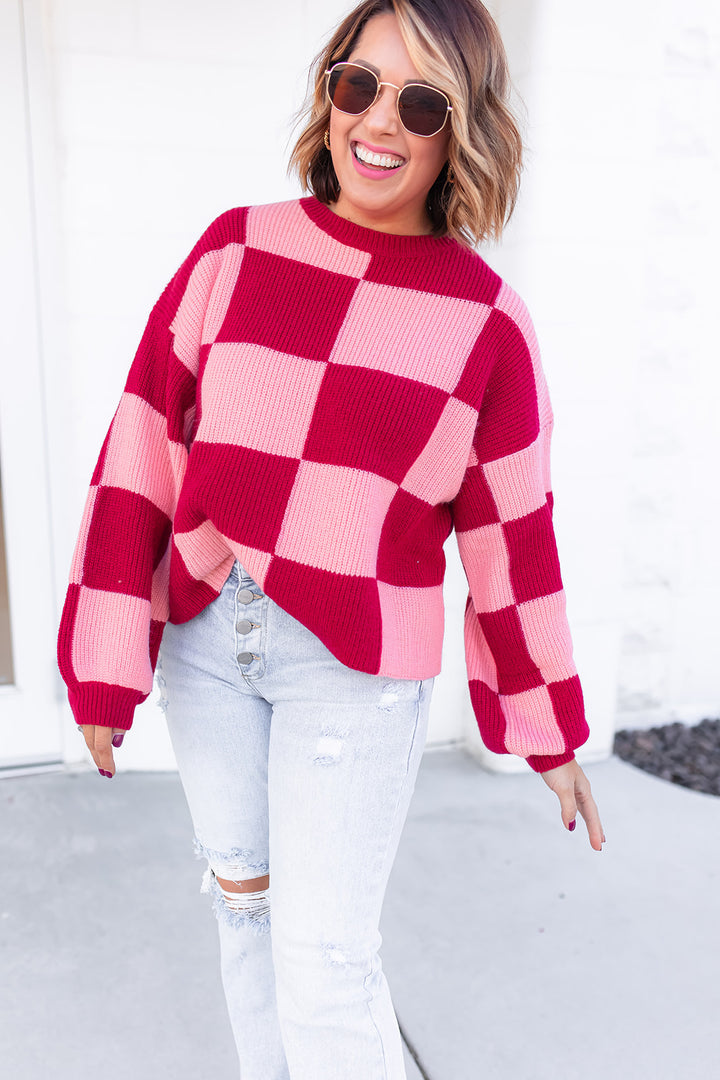 The Been There Checkered Sweater - Wine