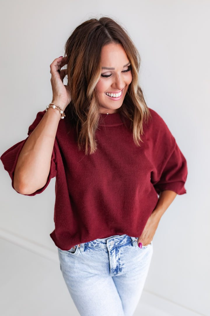 The Refined Sweater Top - Wine