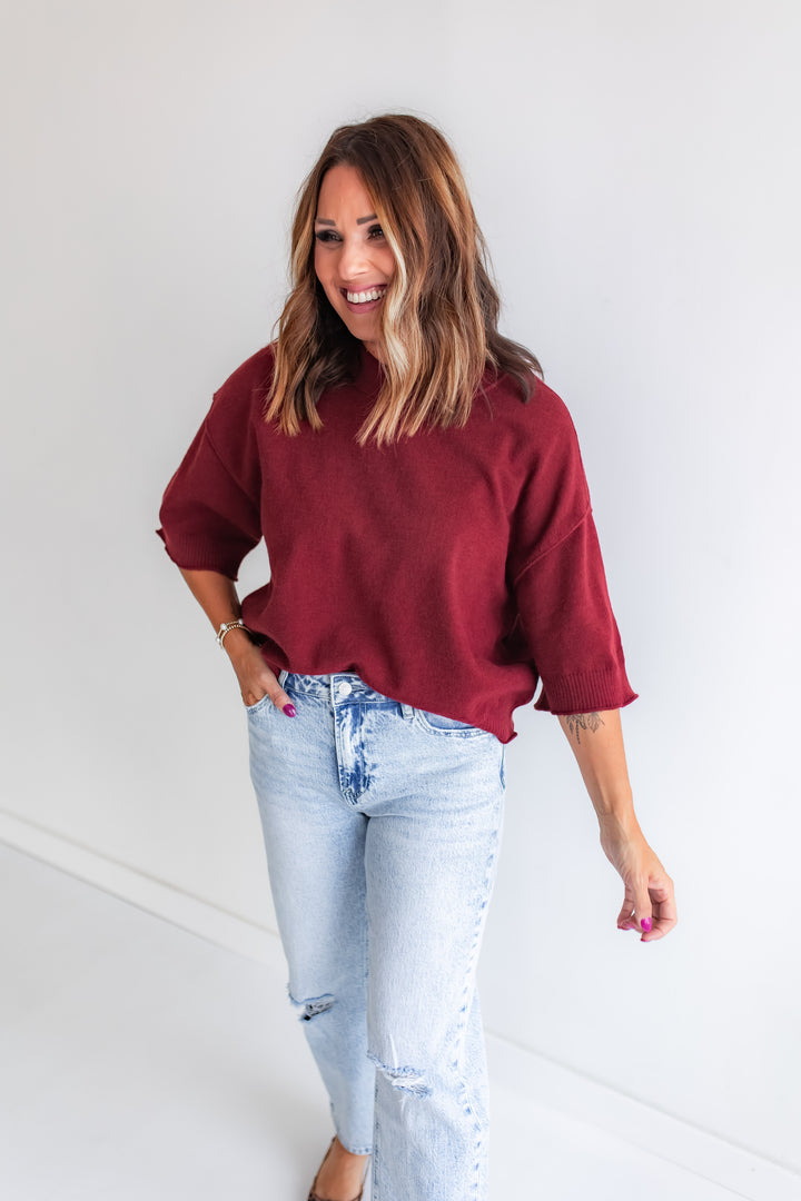 The Refined Sweater Top - Wine