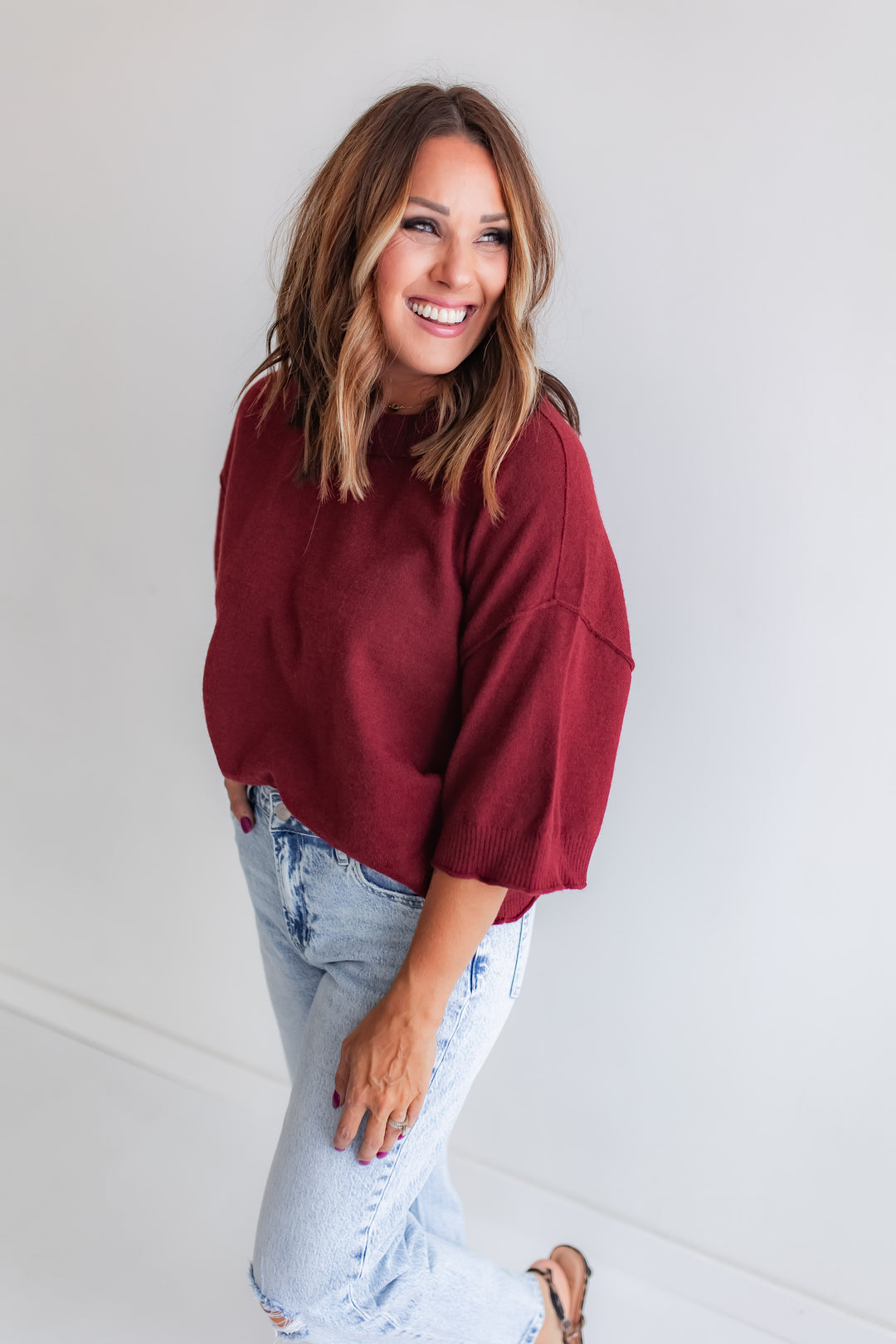 The Refined Sweater Top - Wine