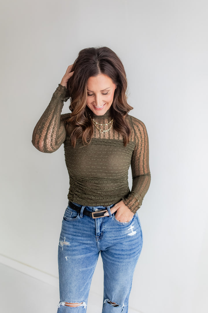 The Allure Lace Bodysuit - Olive