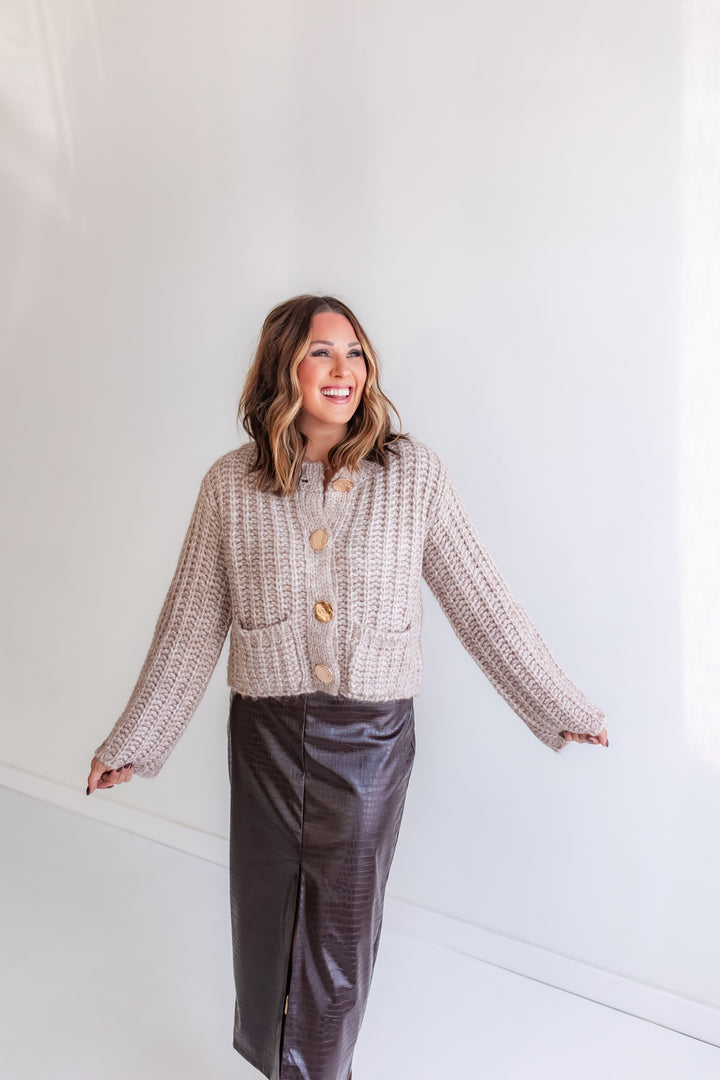 The Blair Chunky Knit Cardigan - Taupe