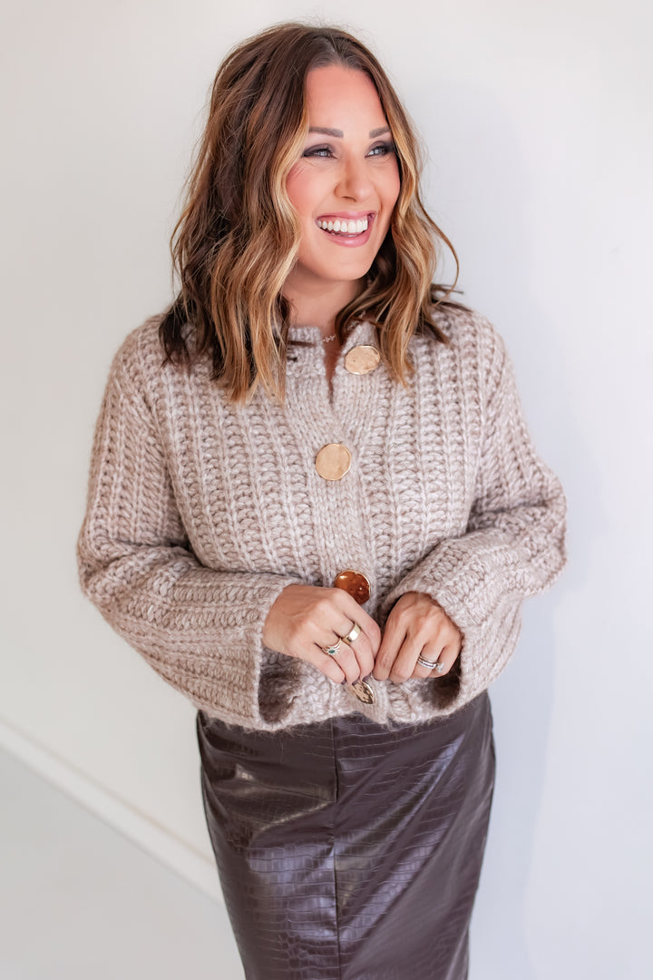 The Blair Chunky Knit Cardigan - Taupe