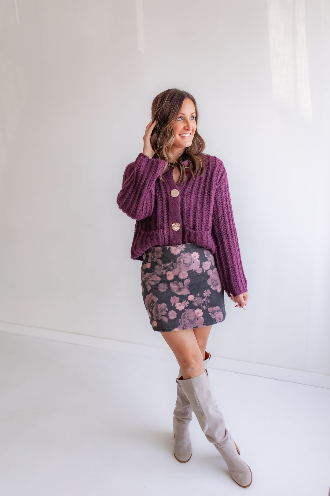 The Blair Chunky Knit Cardigan - Deep Purple