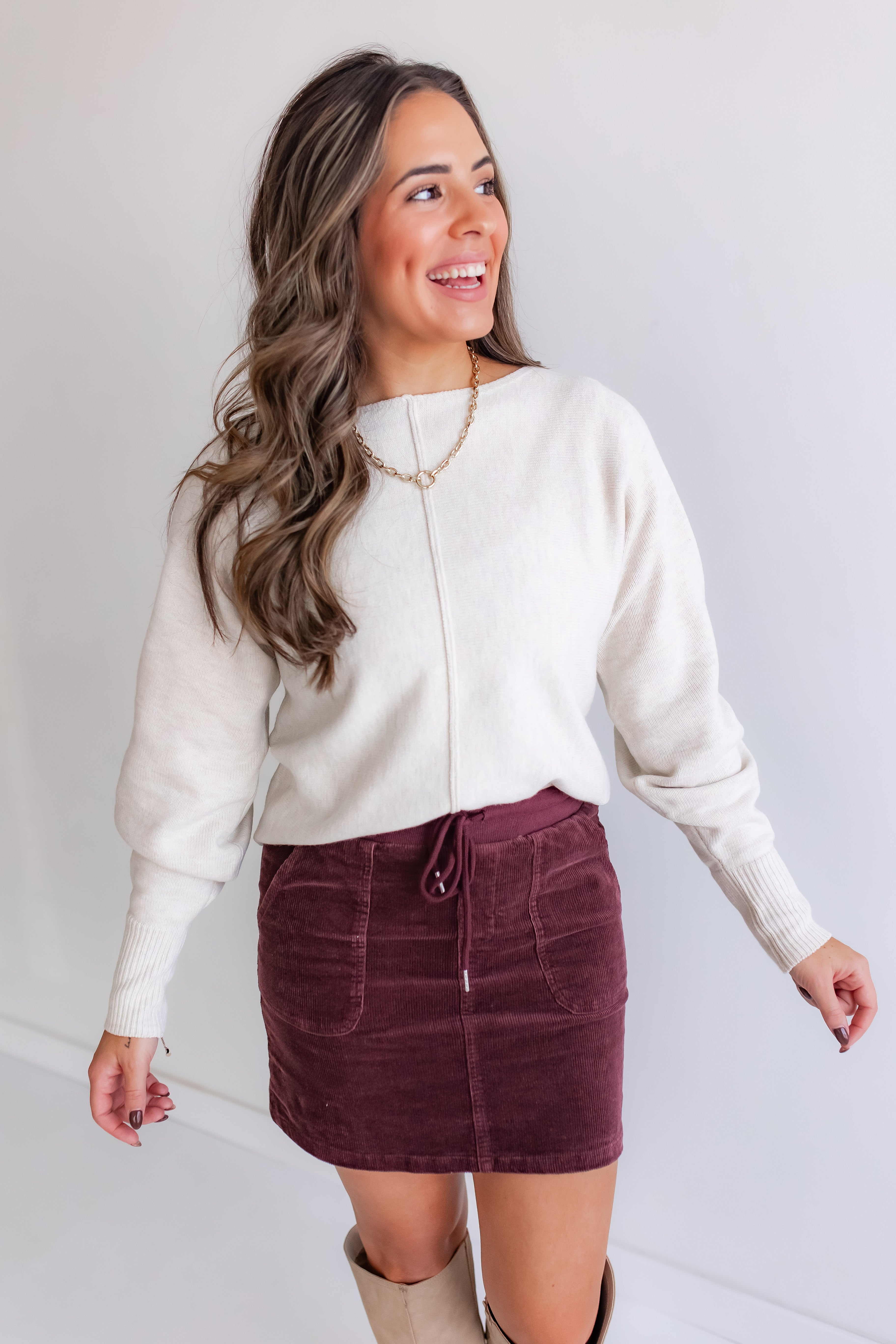 Burgundy Corduroy Mini Skirt | One Eleven Olive Boutique