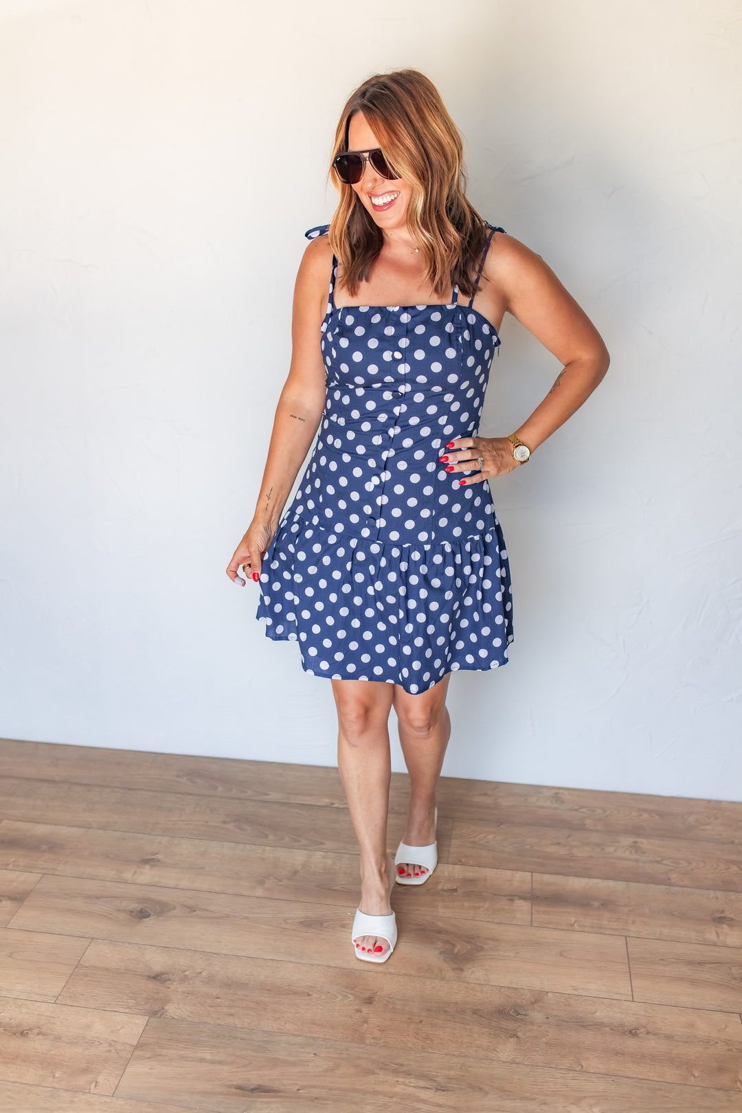 Navy Polka Dot Mini Dress for Summer