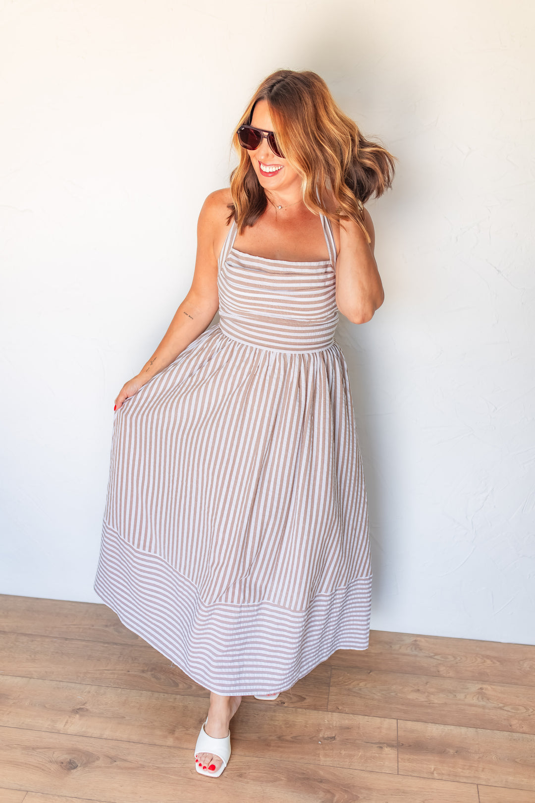 The Social Striped Halter Maxi Dress