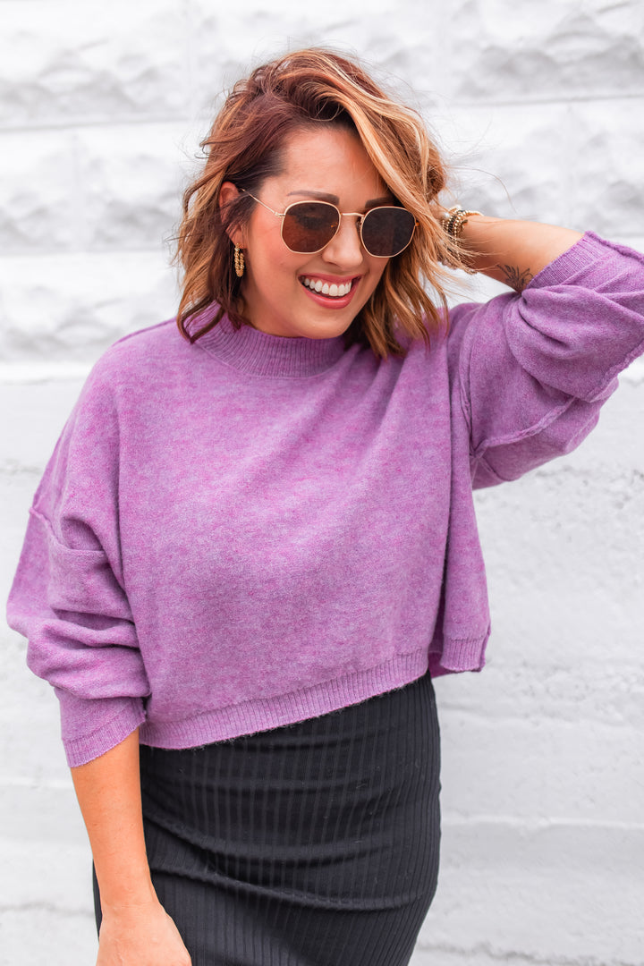 The Mandy Semi Crop Sweater - Purple