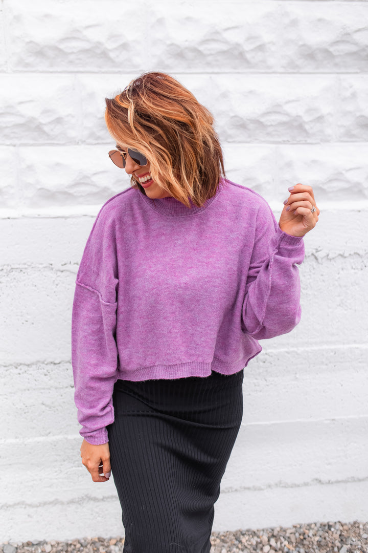 The Mandy Semi Crop Sweater - Purple