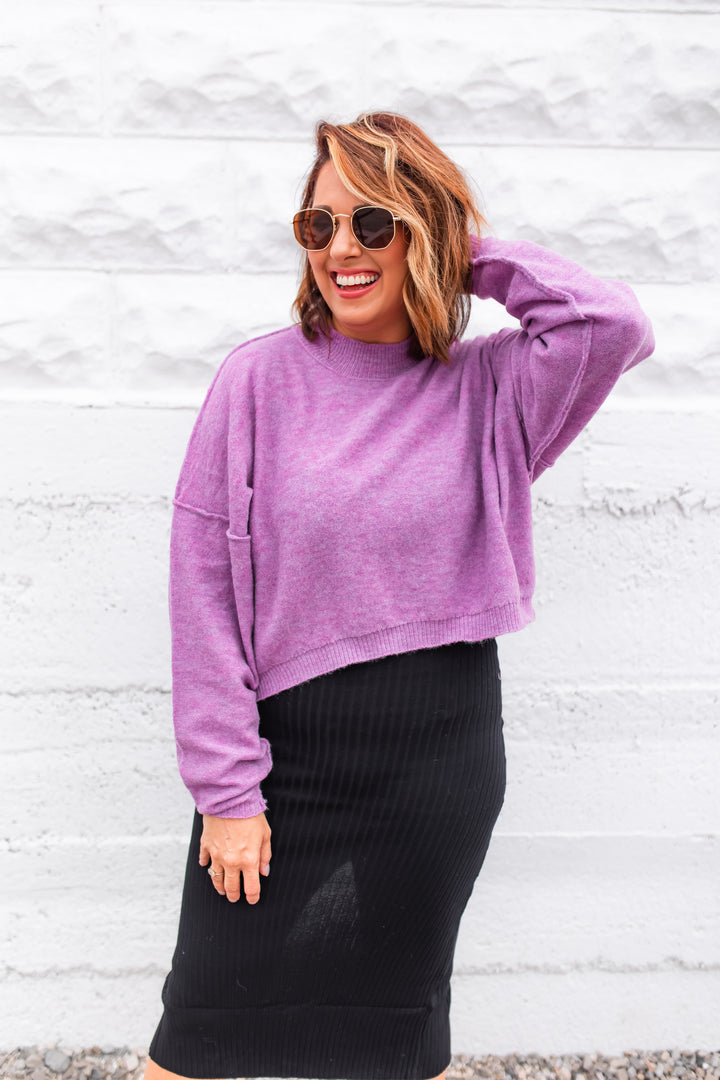 The Mandy Semi Crop Sweater - Purple