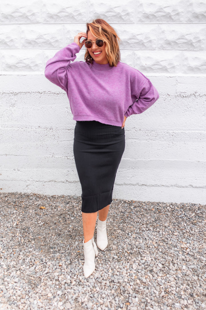 The Mandy Semi Crop Sweater - Purple