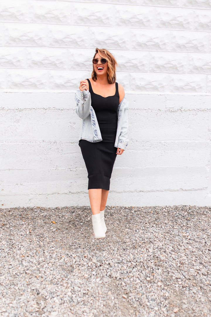 The Treyson Ribbed Dress - Black