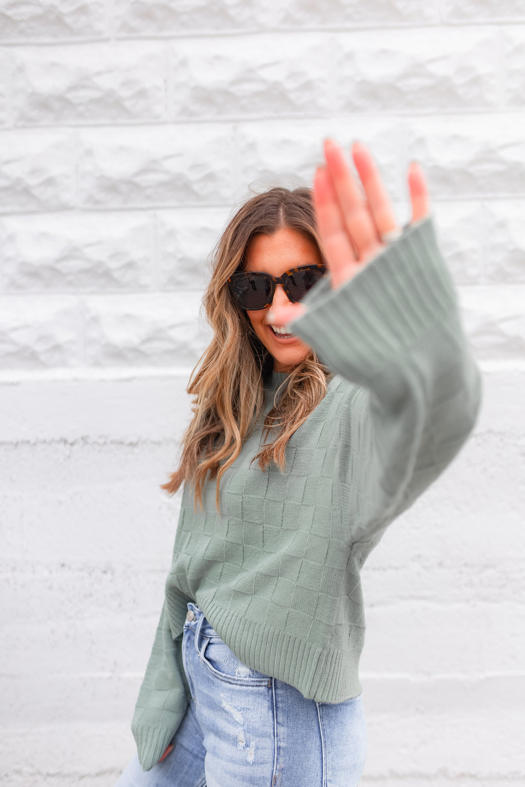 The Call Me Crazy Checkered Pullover - Green