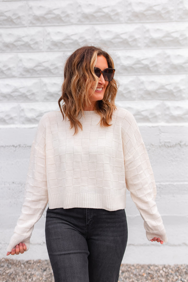 The Call Me Crazy Checkered Pullover - Cream