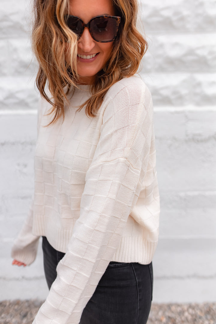 The Call Me Crazy Checkered Pullover - Cream