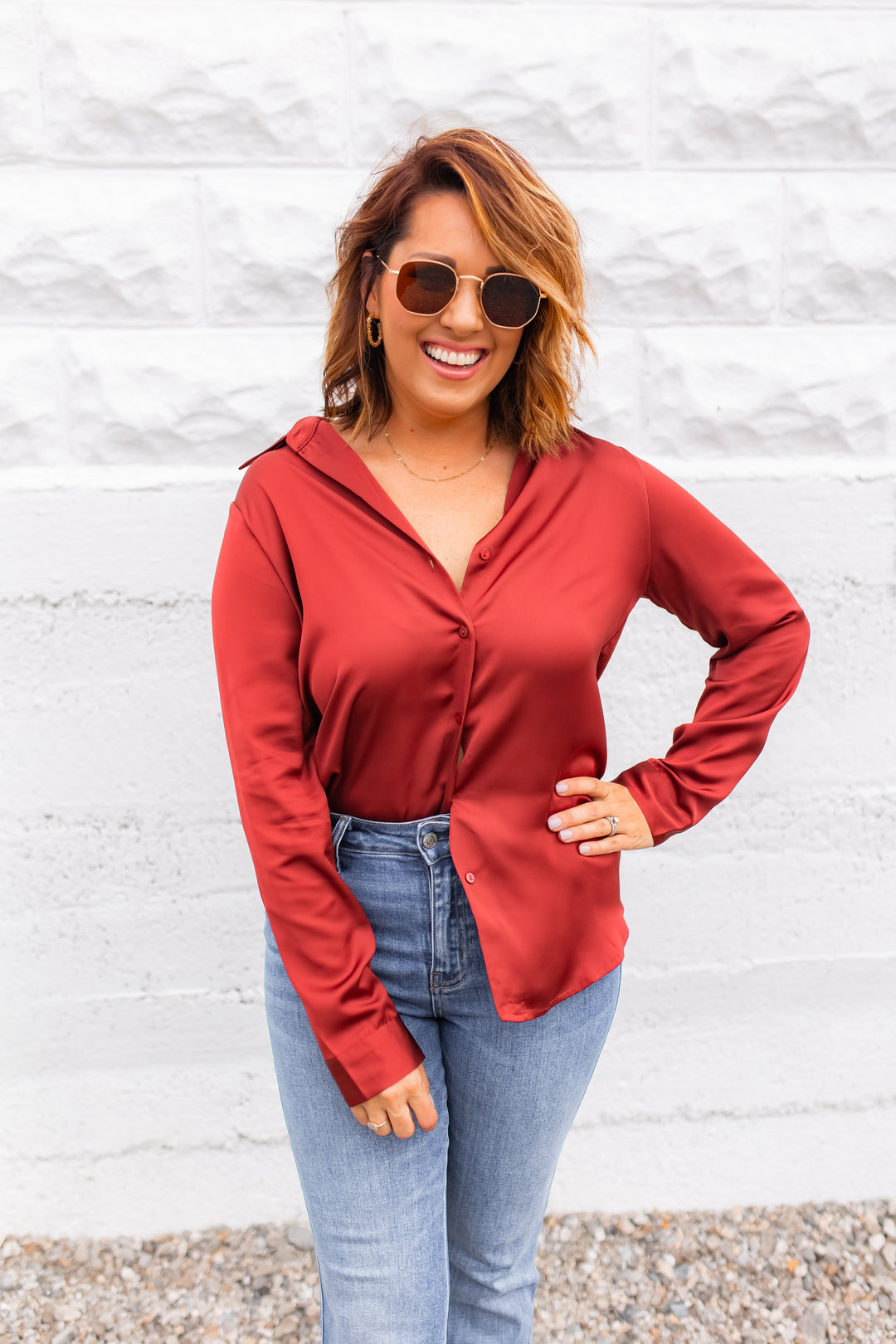 The Sophisticated Sass Top - Burnt Cinnamon