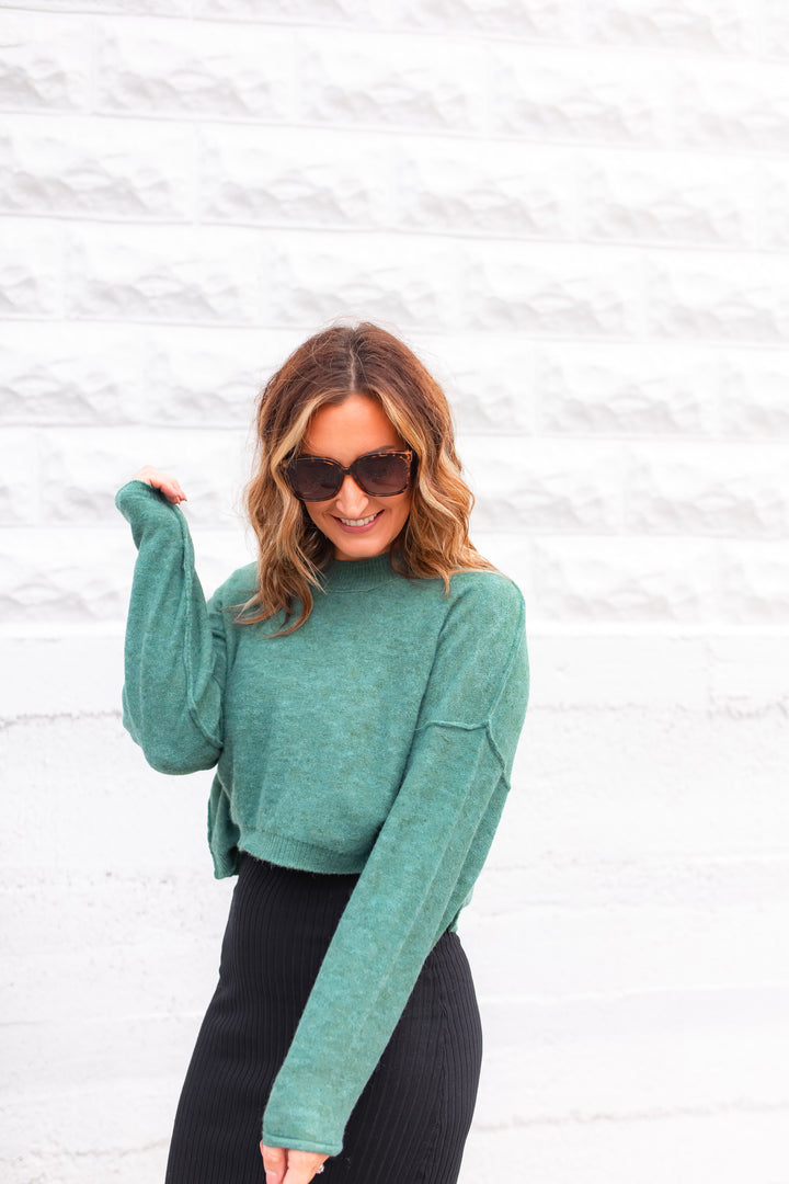 The Mandy Semi Crop Sweater - Lt Teal