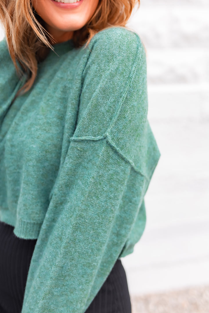 The Mandy Semi Crop Sweater - Lt Teal
